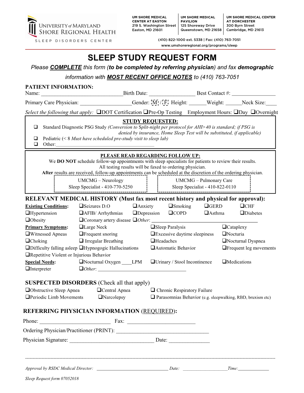 Sleep Study Request Form