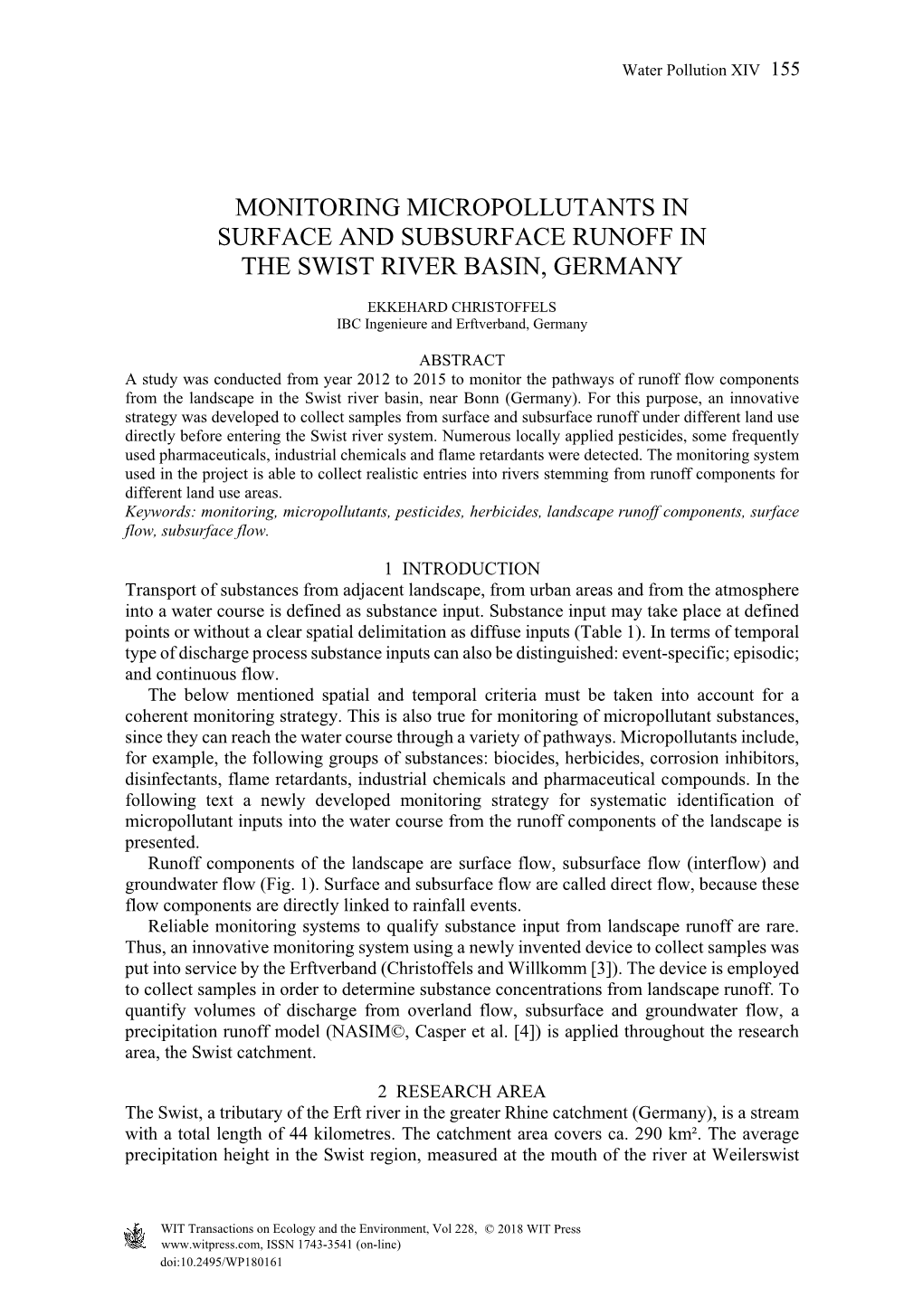 Monitoring Micropollutants in Surface and Subsurface Runoff in the Swist River Basin, Germany