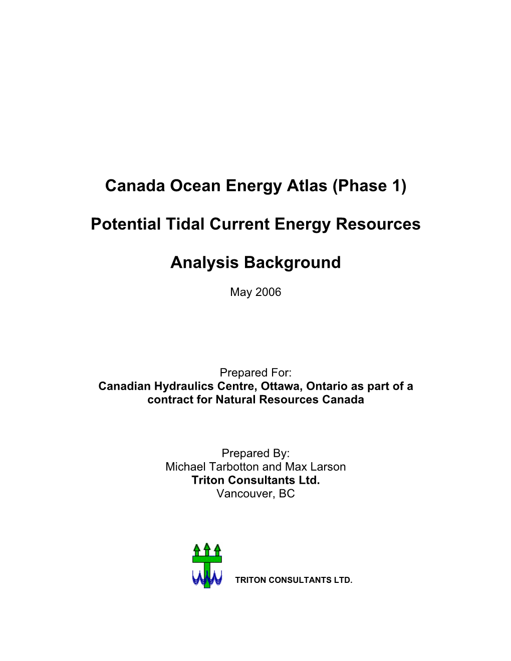 Potential Tidal Current Energy Resources Analysis Background