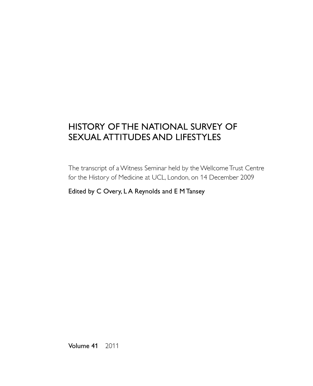 History of the National Survey of Sexual Attitudes and Lifestyles