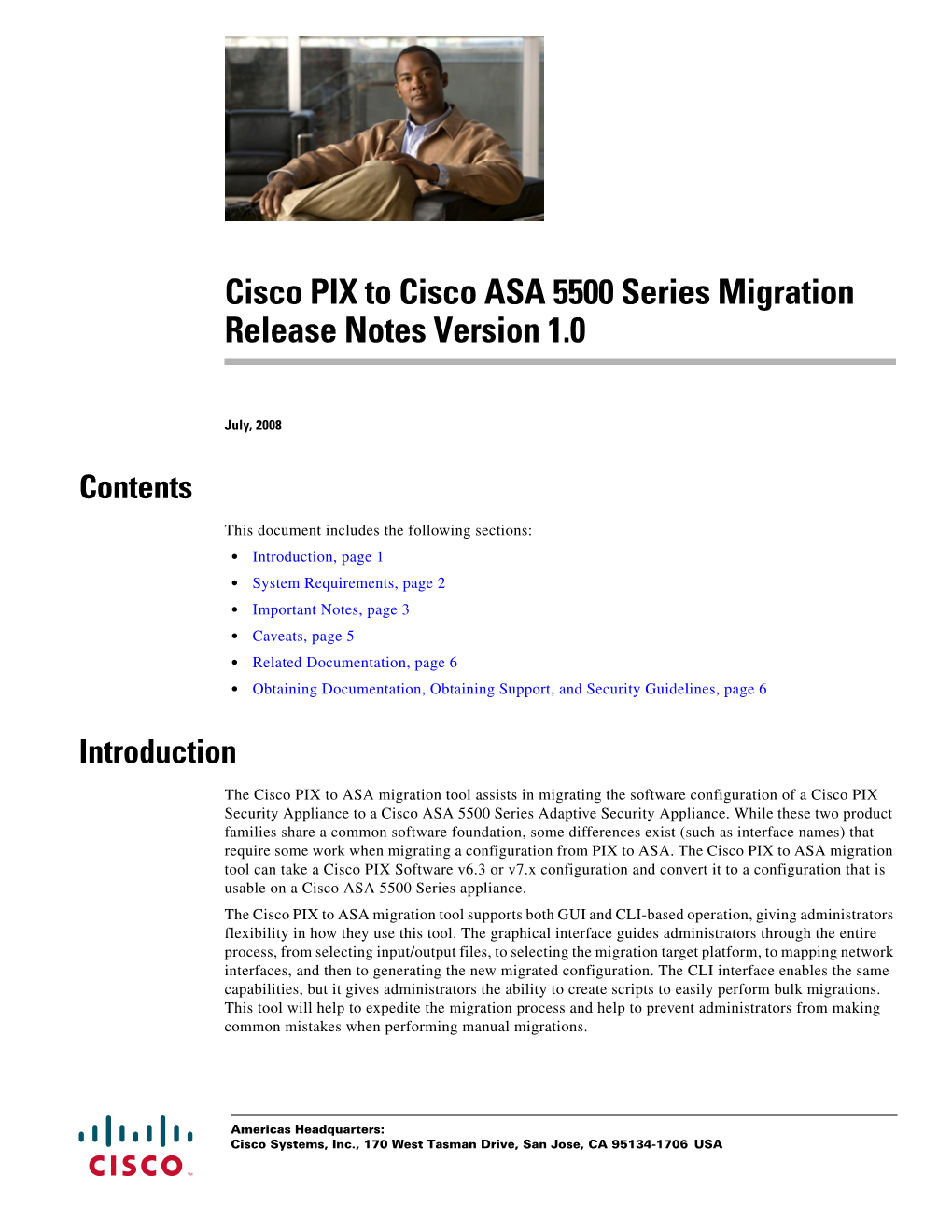 Cisco PIX to Cisco ASA 5500 Series Migration Release Notes Version 1.0