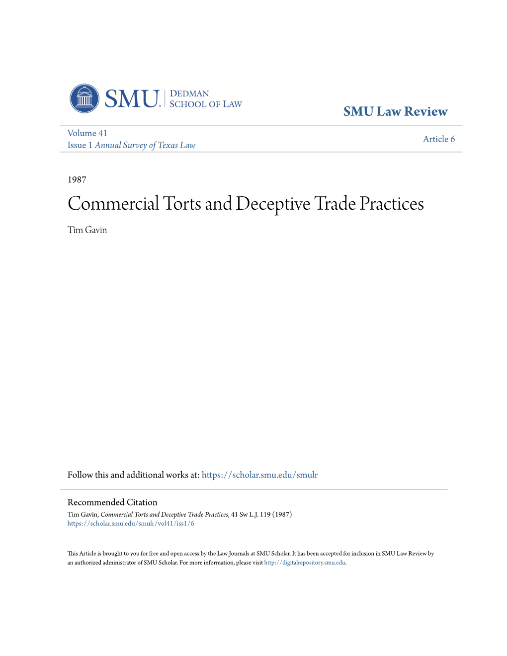 Commercial Torts and Deceptive Trade Practices Tim Gavin