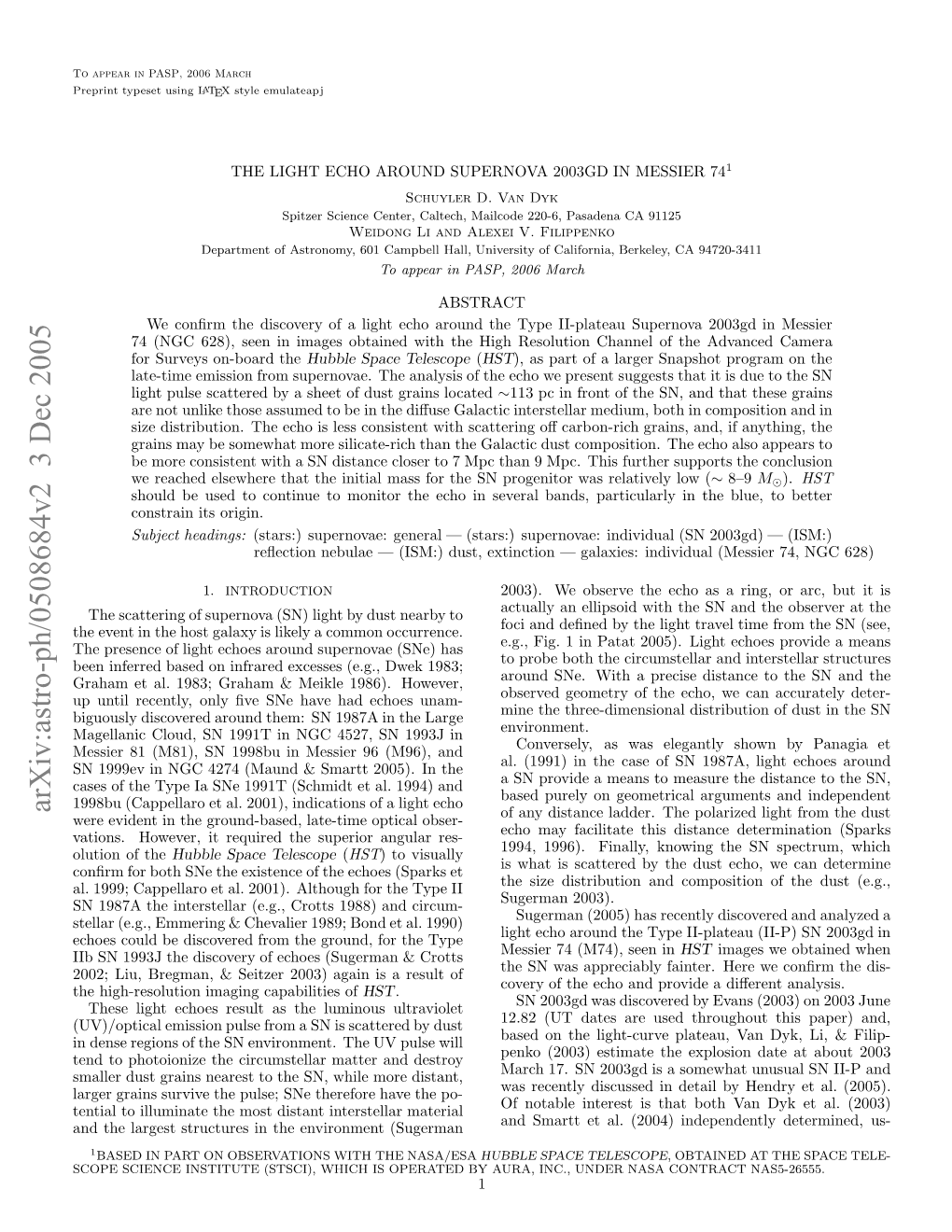 Arxiv:Astro-Ph/0508684V2 3 Dec 2005