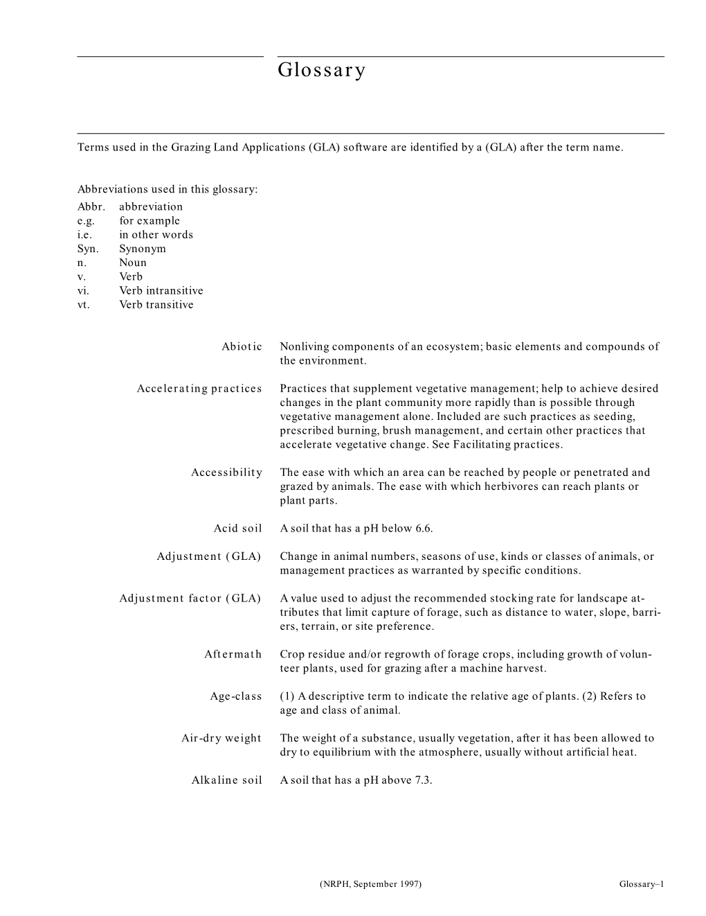 Glossary National Range and Glossary Pasture Handbook