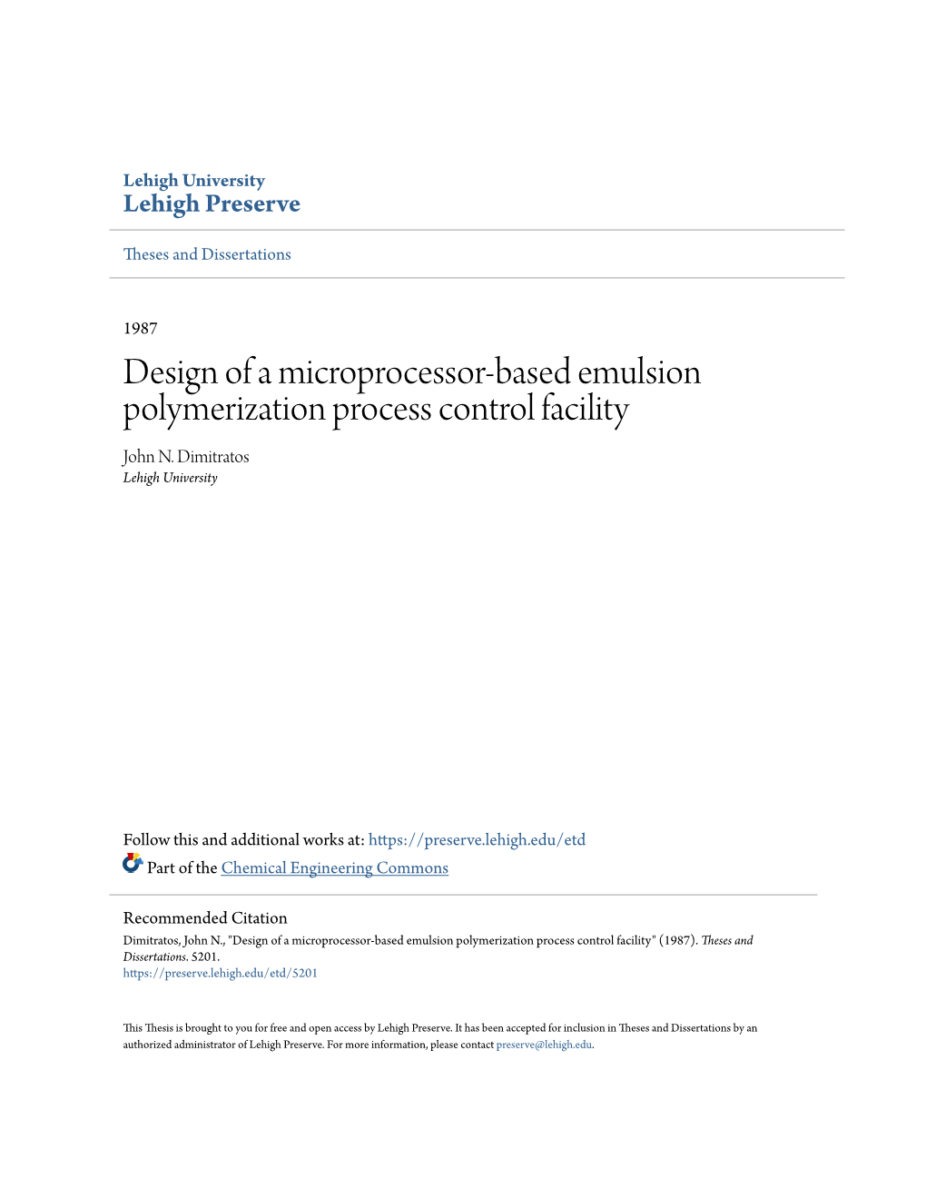 Design of a Microprocessor-Based Emulsion Polymerization Process Control Facility John N