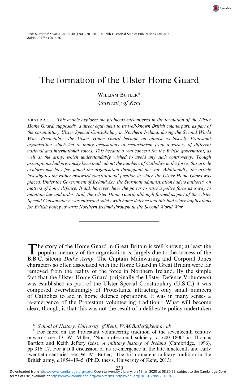 The Formation of the Ulster Home Guard