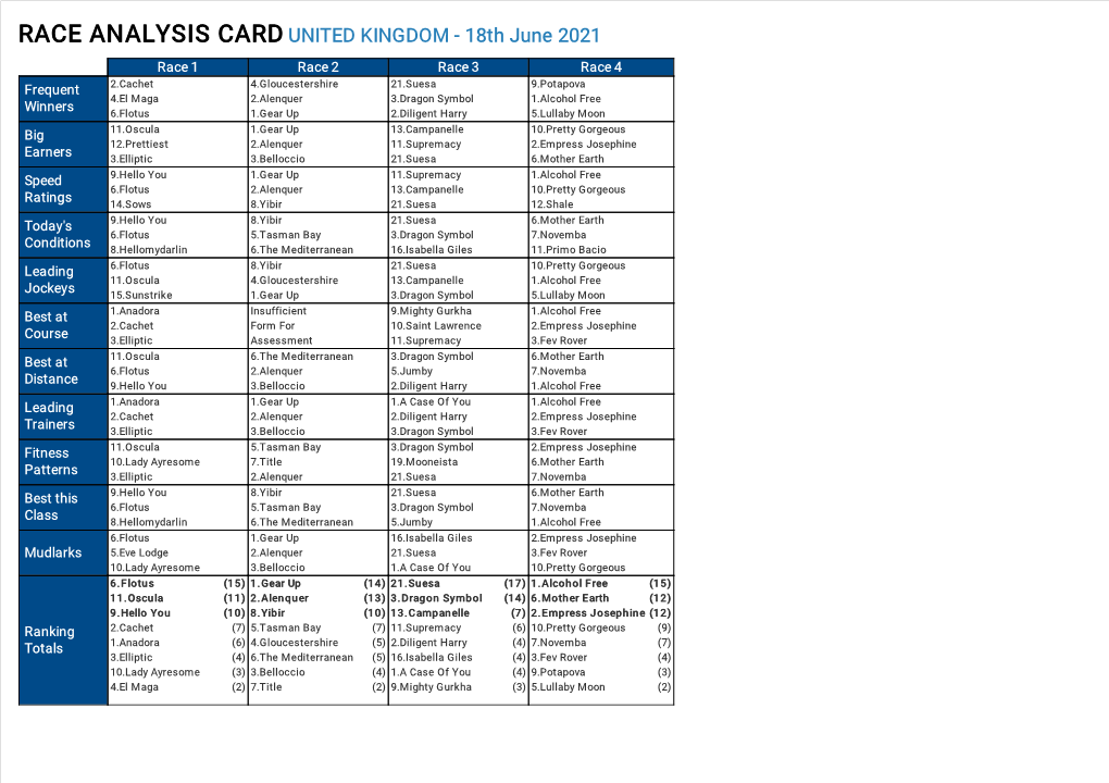 Race Analysis Card