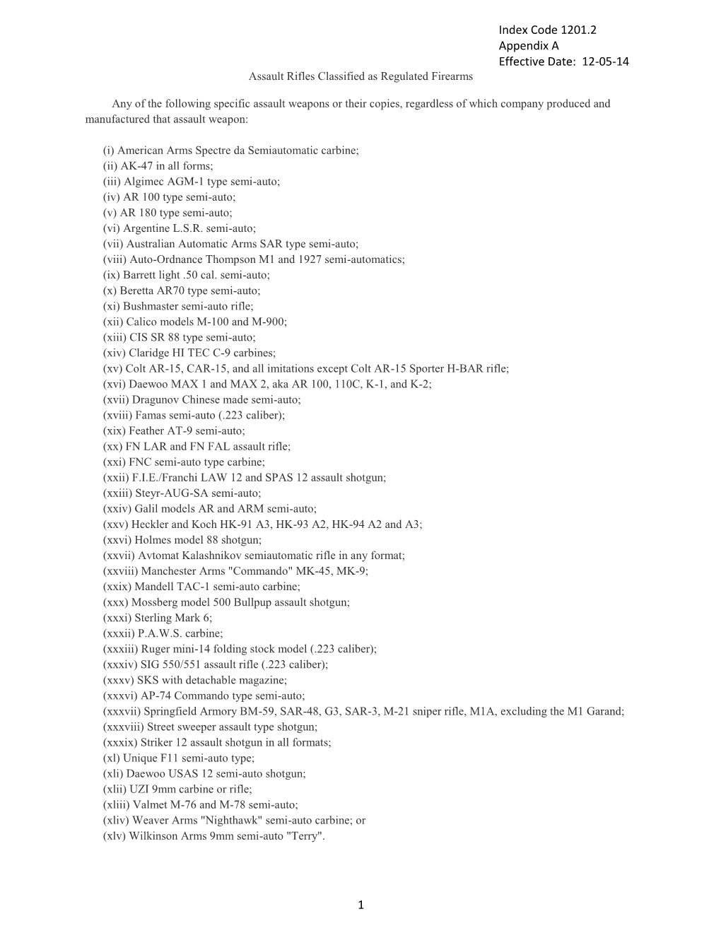 Code 1201.2 Appendix a Effective Date: 12-05-14 1