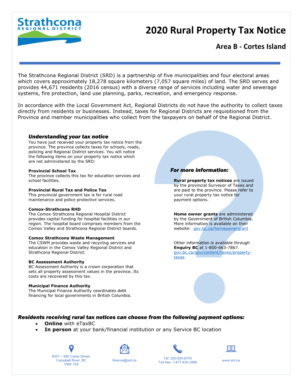 2020 Rural Property Tax Notice Area B - Cortes Island