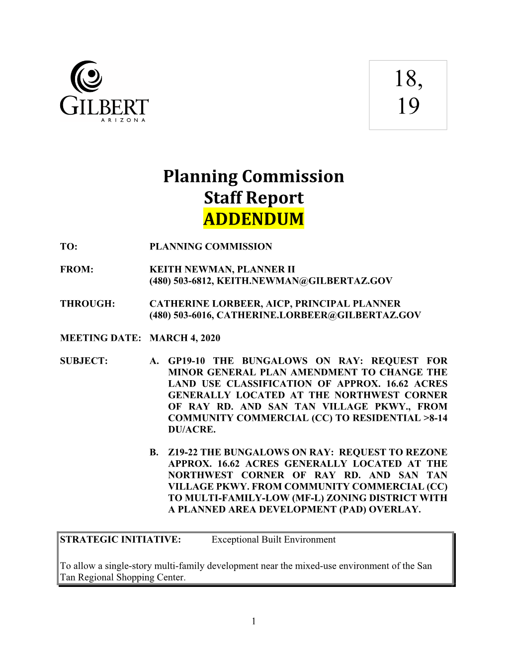 Planning Commission Staff Report ADDENDUM