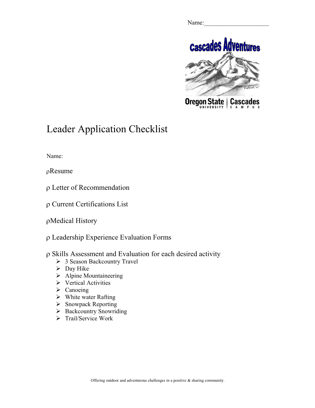 Leader Application Checklist