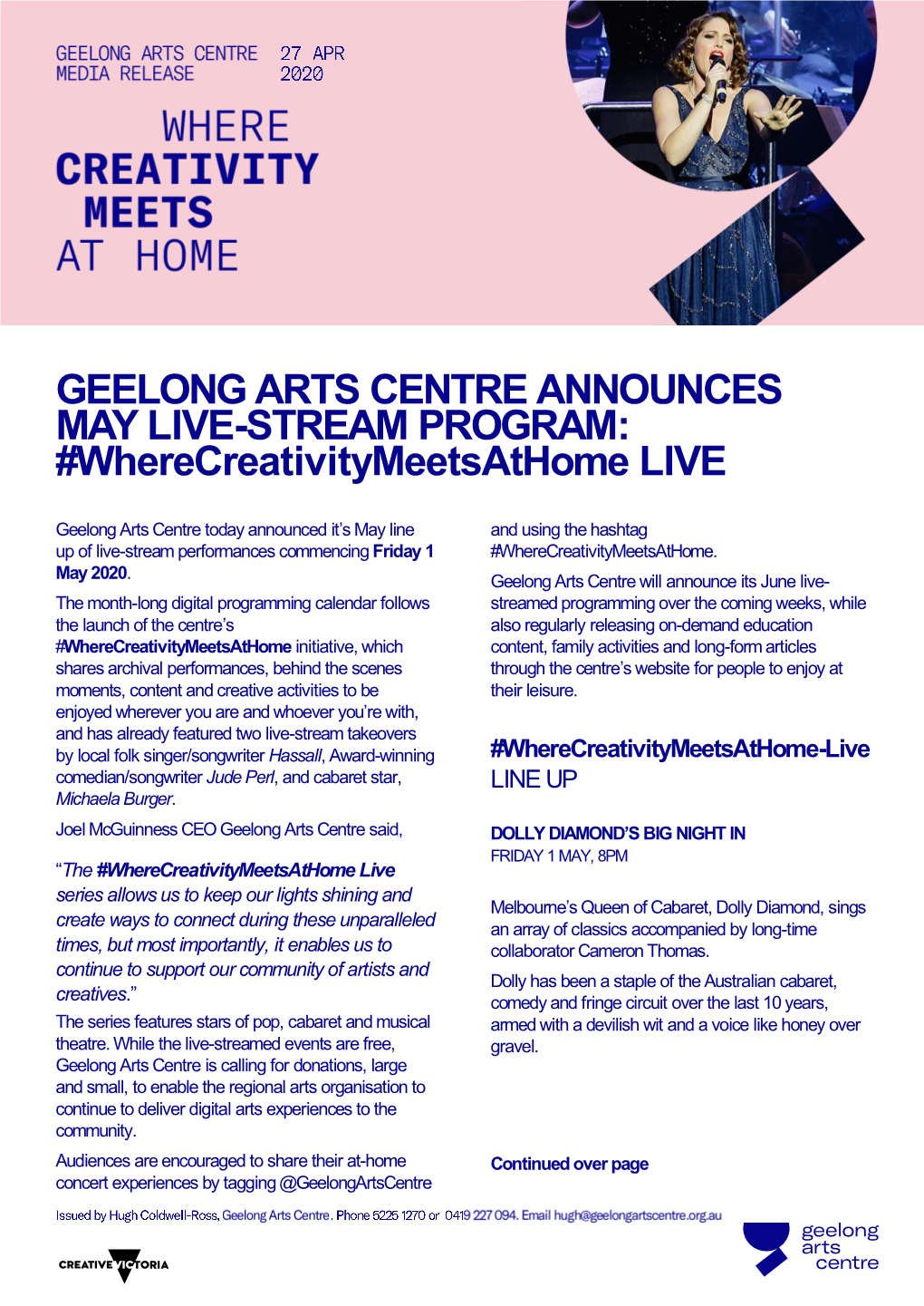 GEELONG ARTS CENTRE ANNOUNCES MAY LIVE-STREAM PROGRAM: #Wherecreativitymeetsathome LIVE