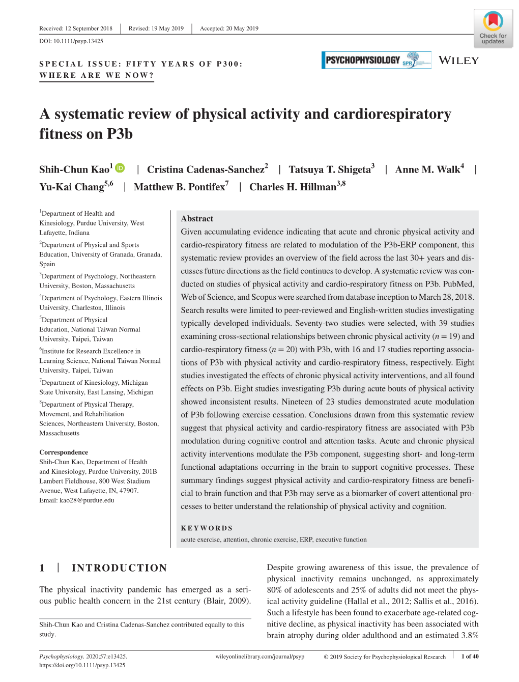 A Systematic Review of Physical Activity and Cardiorespiratory Fitness on P3b