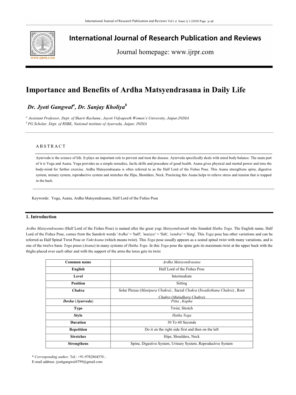 International Journal of Research Publication and Reviews Vol ( 1) Issue (7 ) (2020) Page 31-36