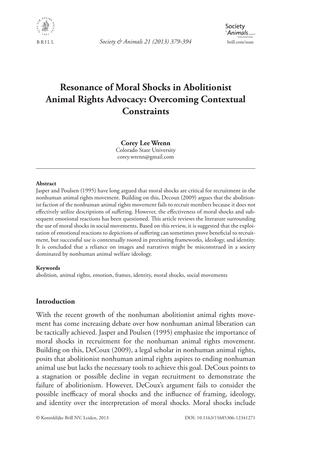 Resonance of Moral Shocks in Abolitionist Animal Rights Advocacy: Overcoming Contextual Constraints