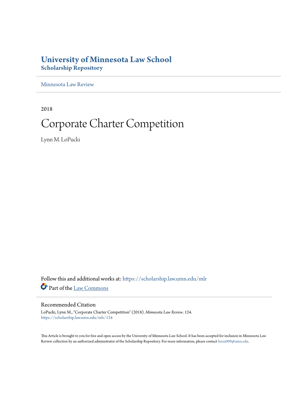 Corporate Charter Competition Lynn M