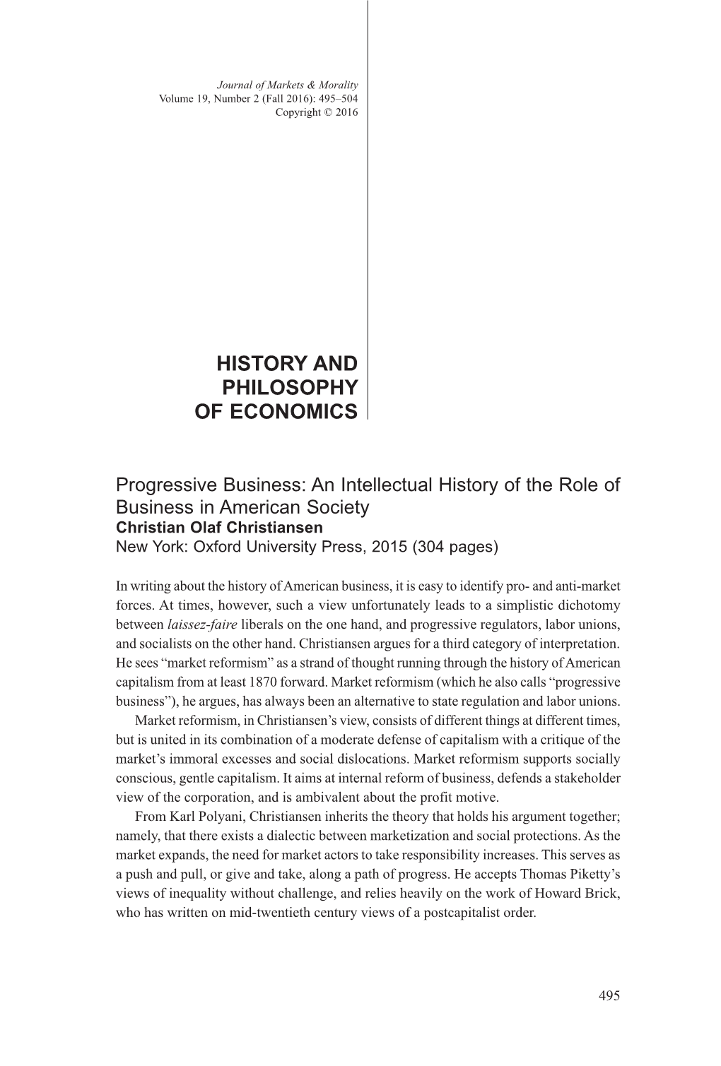 History and Philosophy of Economics