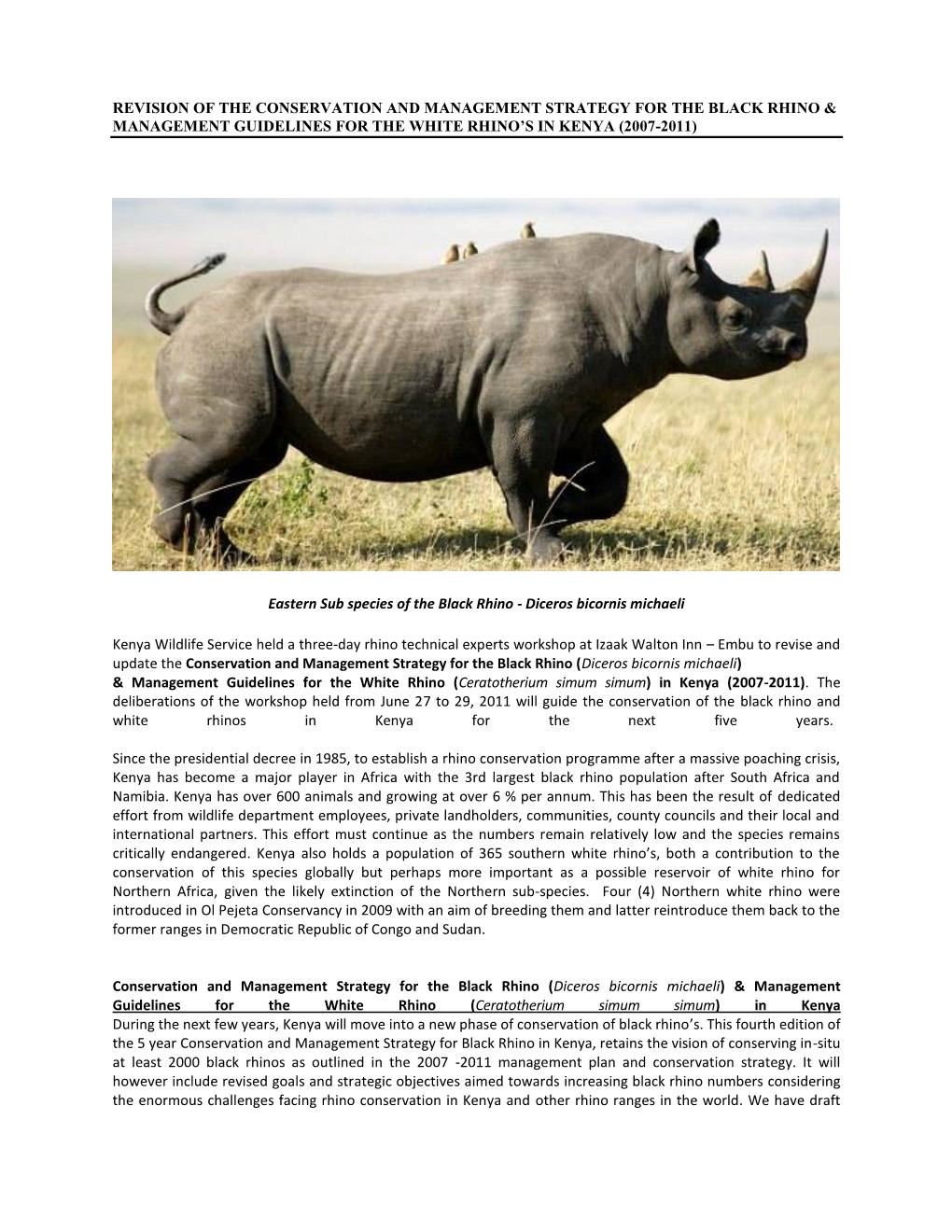 Revision of the Conservation and Management Strategy for the Black Rhino & Management Guidelines for the White Rhino's In