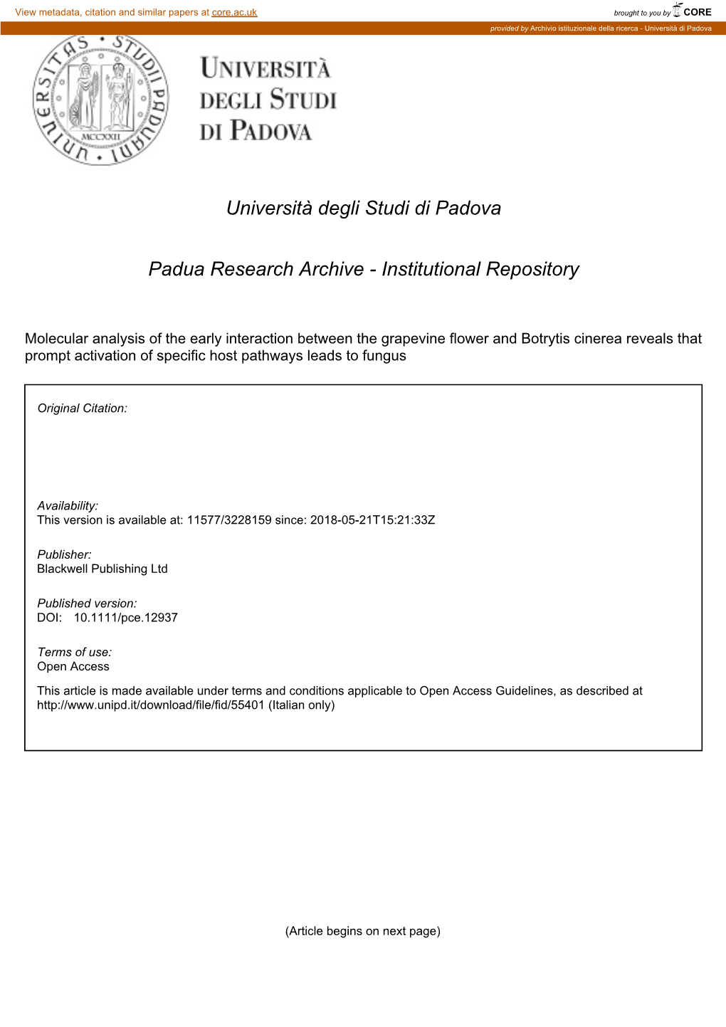 Università Degli Studi Di Padova Padua Research Archive