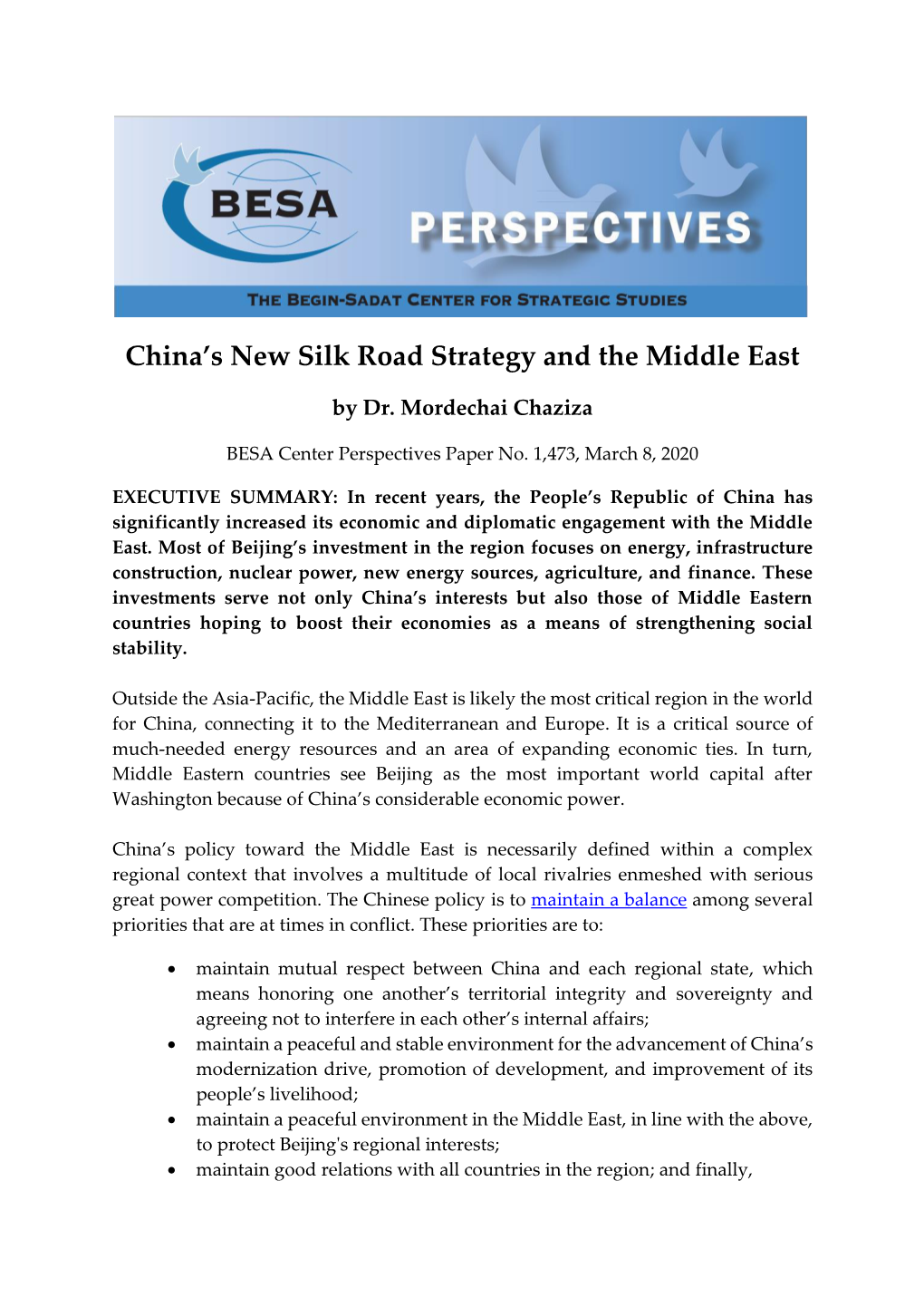 China's New Silk Road Strategy and the Middle East