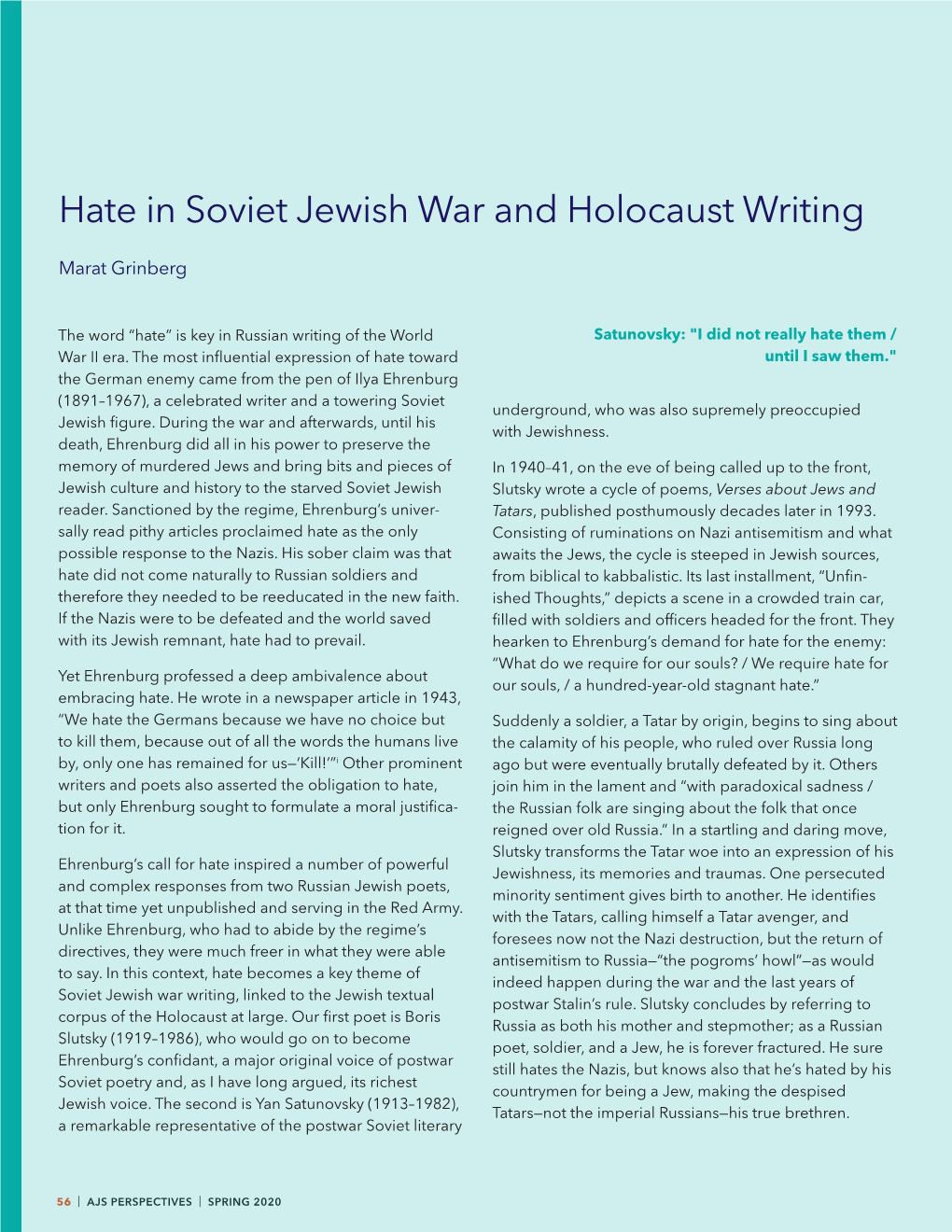 Hate in Soviet Jewish War and Holocaust Writing