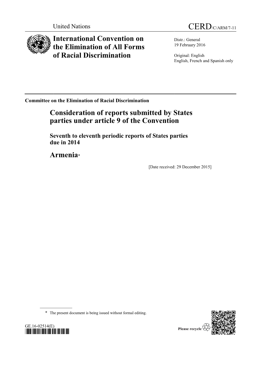 Consideration of Reports Submitted by States Parties Under Article 9 of the Convention