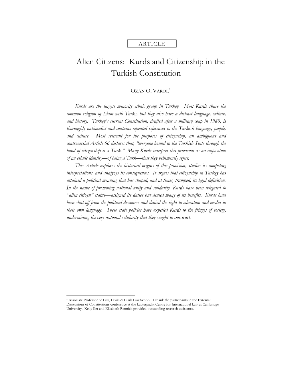 Kurds and Citizenship in the Turkish Constitution