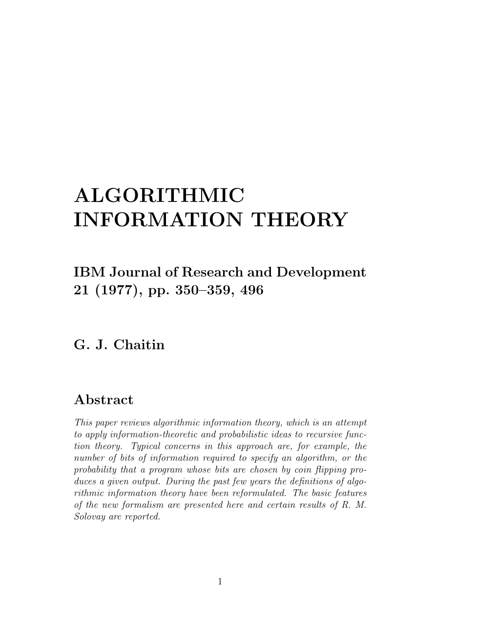 Algorithmic Information Theory