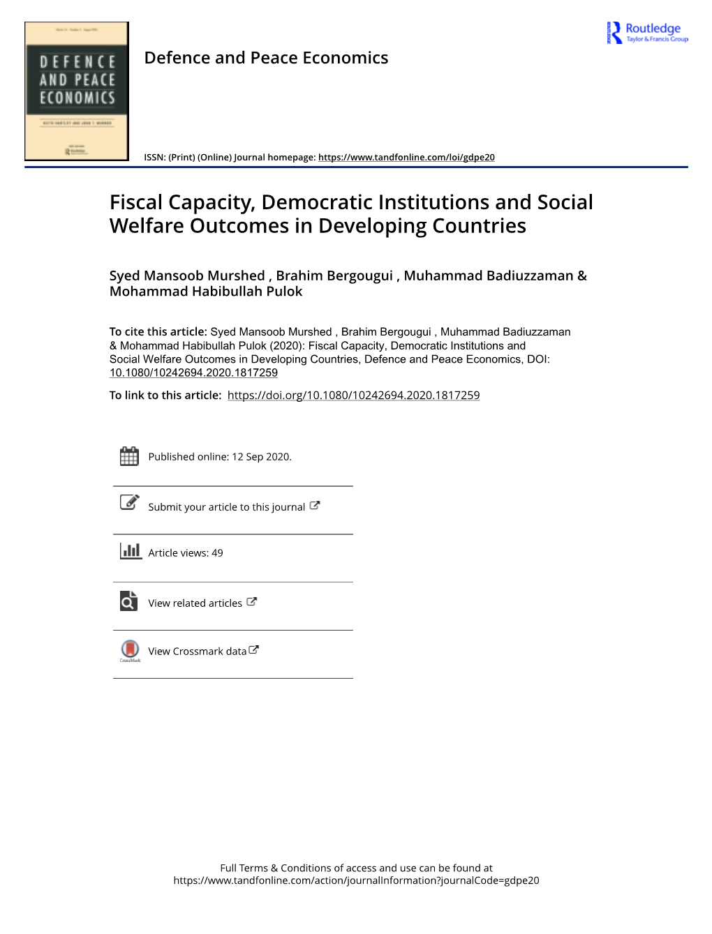Fiscal Capacity, Democratic Institutions and Social Welfare Outcomes in Developing Countries