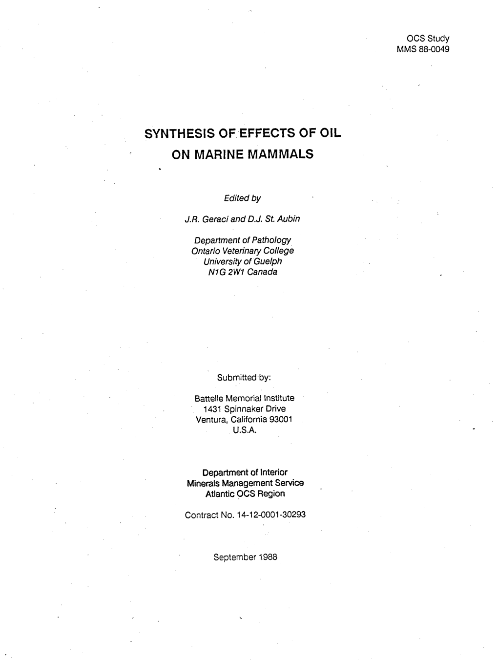 Synthesis of Effects of Oil on Marine Mammals