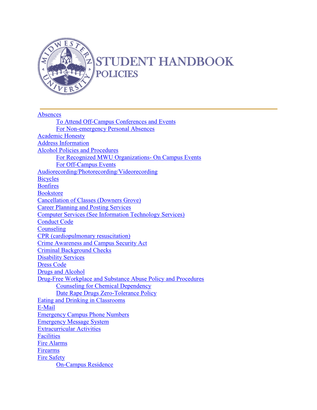 Student Handbook Policies