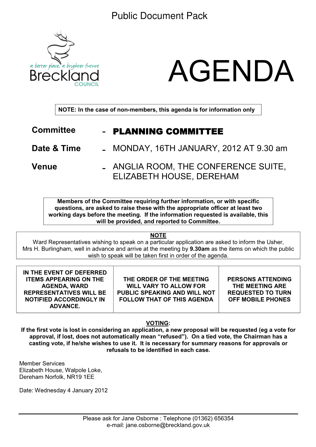 Agenda Frontsheet 16/01/2012, 09.30