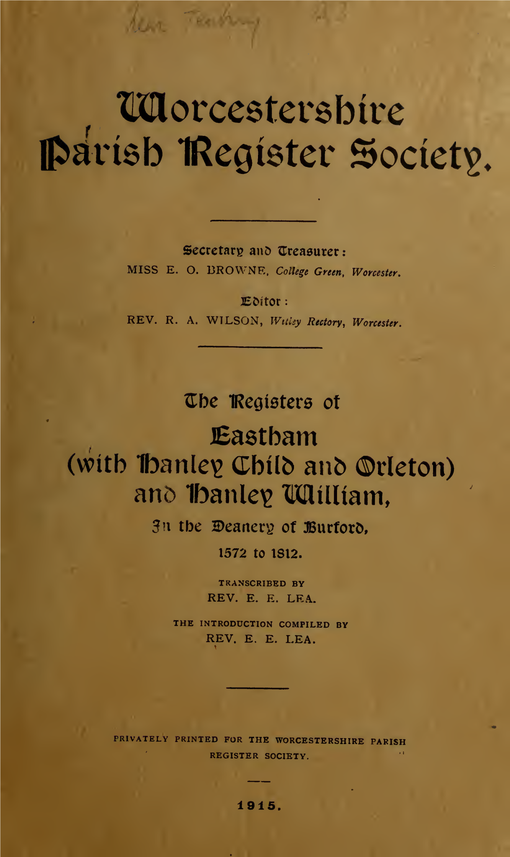 The Registers of Eastham