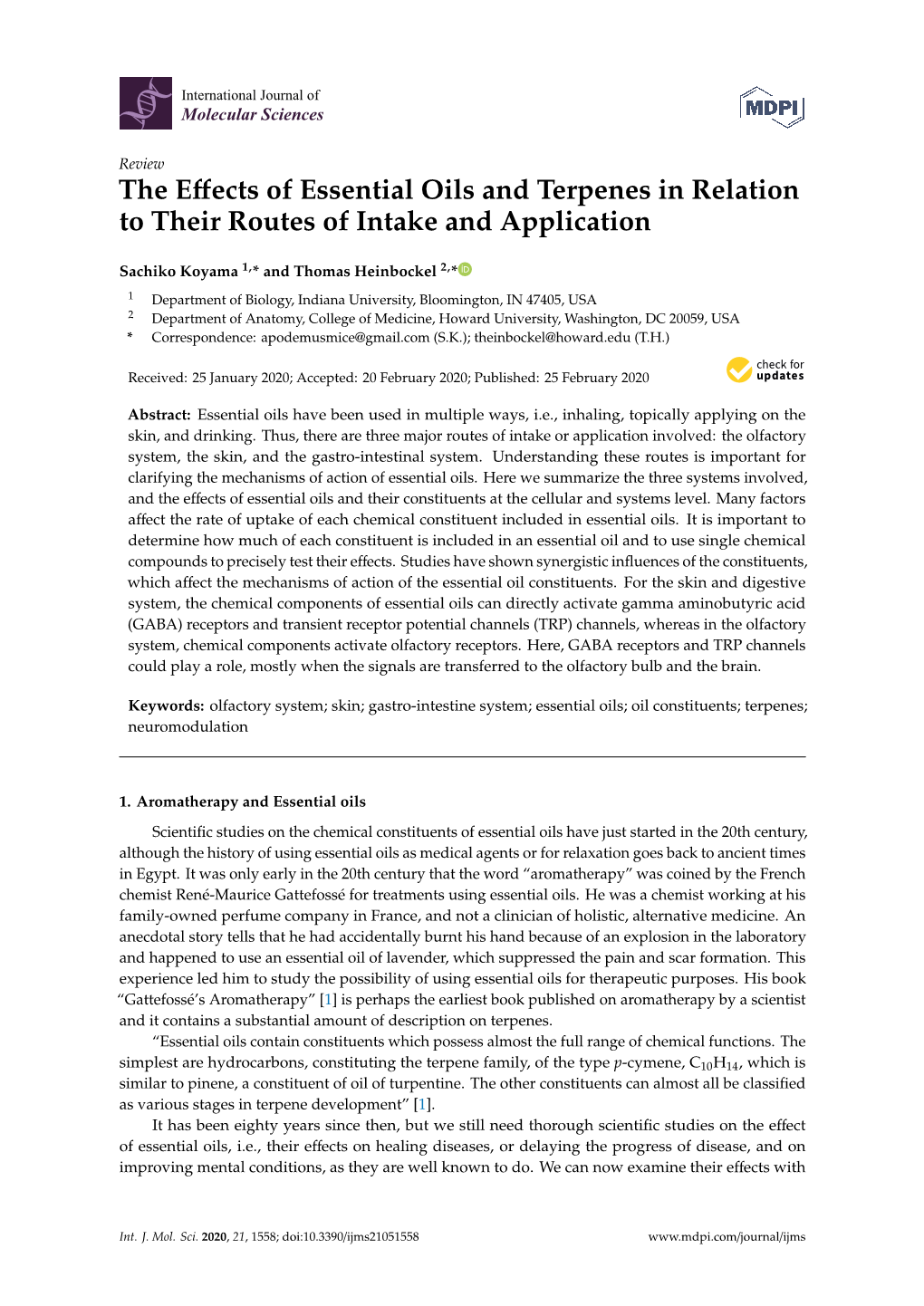 The Effects of Essential Oils and Terpenes in Relation to Their