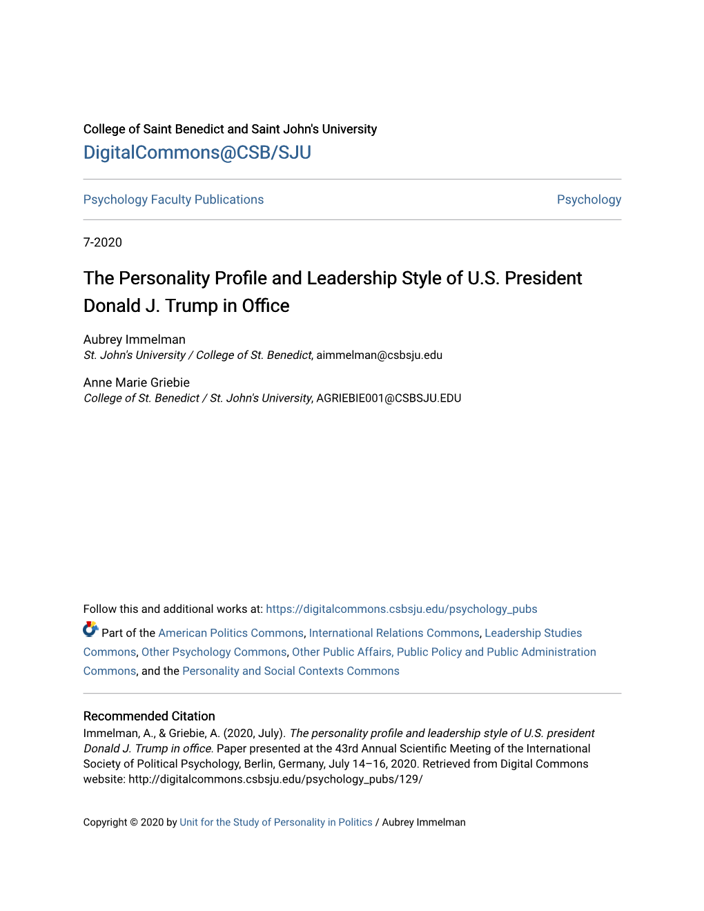 The Personality Profile and Leadership Style of U.S. President Donald J