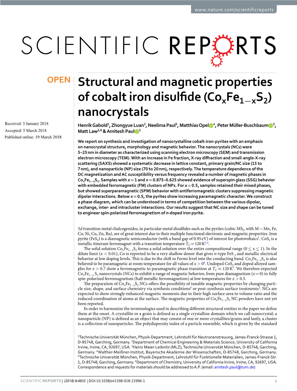 Structural and Magnetic Properties of Cobalt Iron Disulfide (Coxfe1-Xs2)