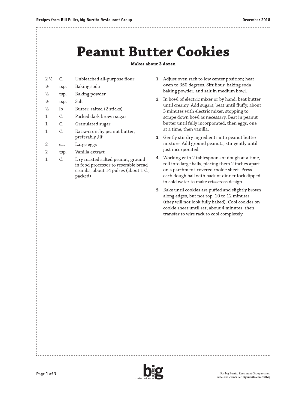 Peanut Butter Cookies Makes About 3 Dozen