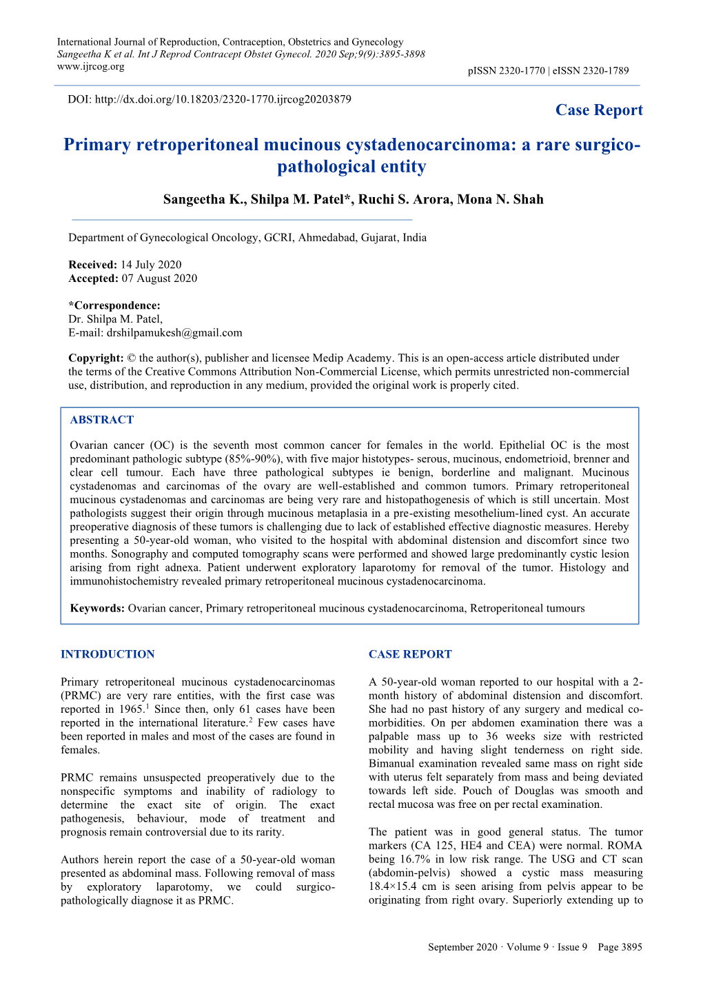 Primary Retroperitoneal Mucinous Cystadenocarcinoma: a Rare Surgico- Pathological Entity