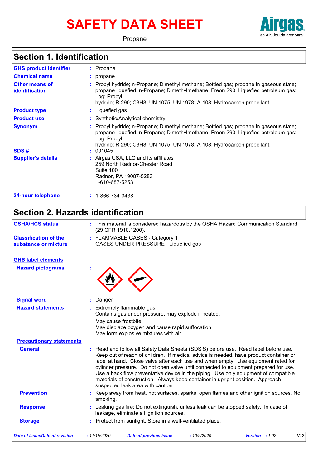 SAFETY DATA SHEET Propane