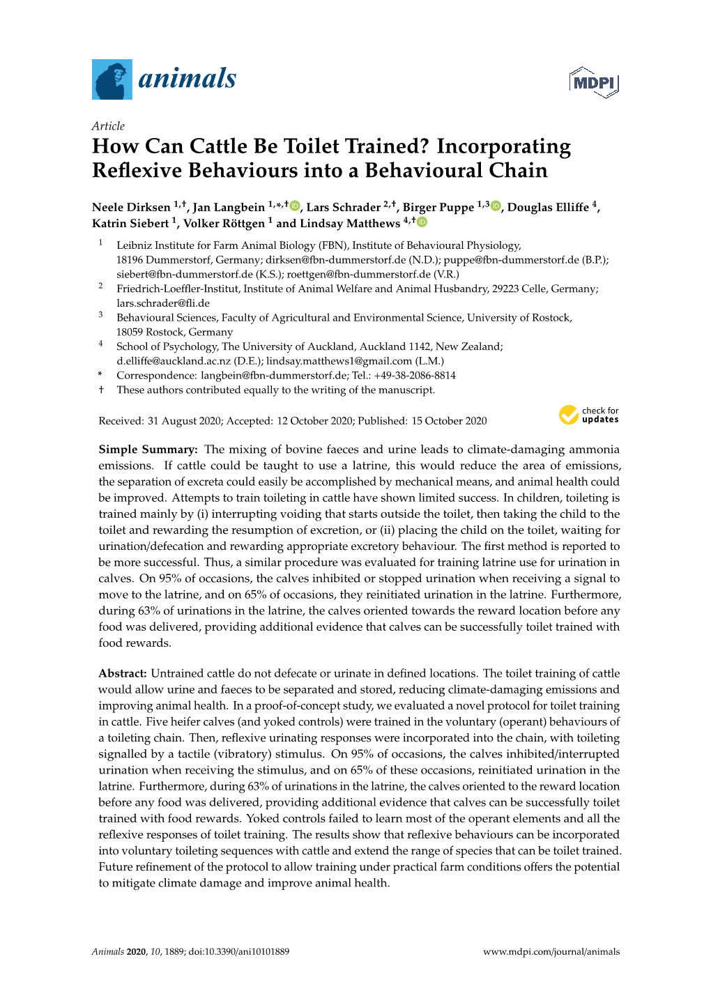 How Can Cattle Be Toilet Trained? Incorporating Reflexive Behaviours