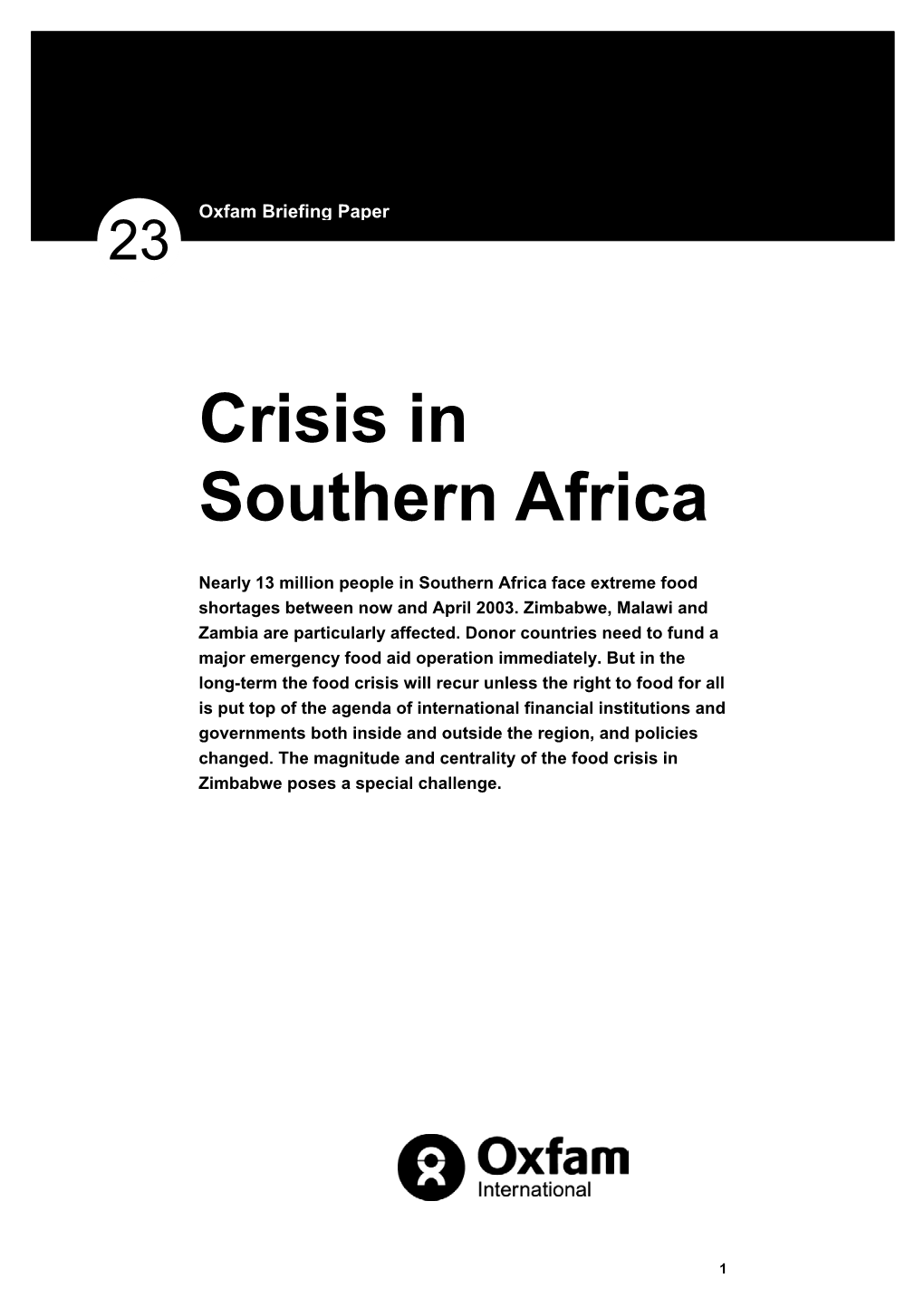 Crisis in Southern Africa