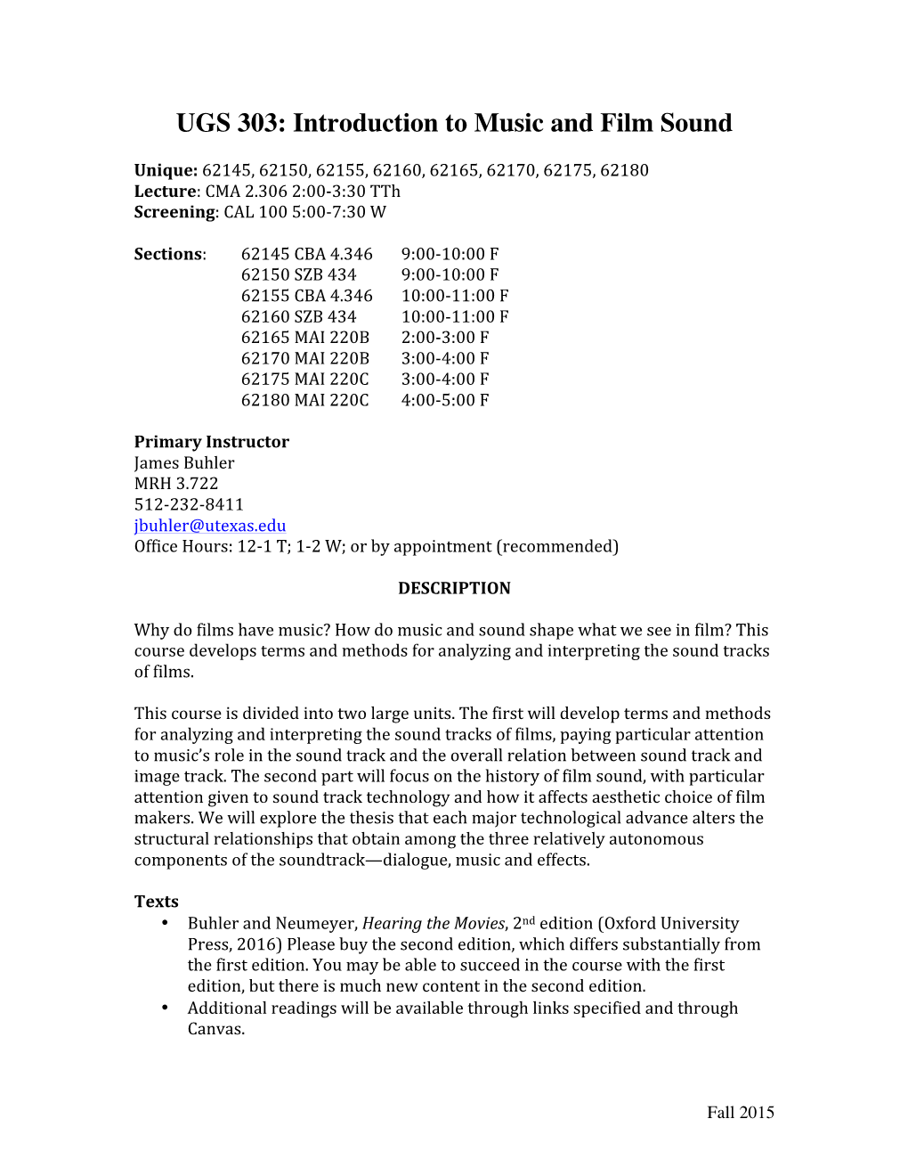 UGS 303: Introduction to Music and Film Sound