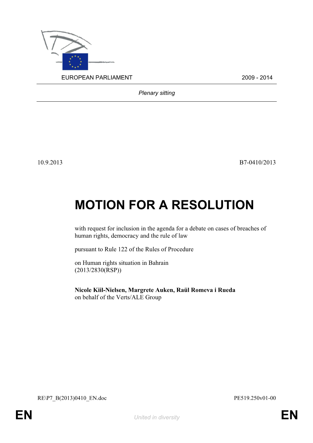 En En Motion for a Resolution