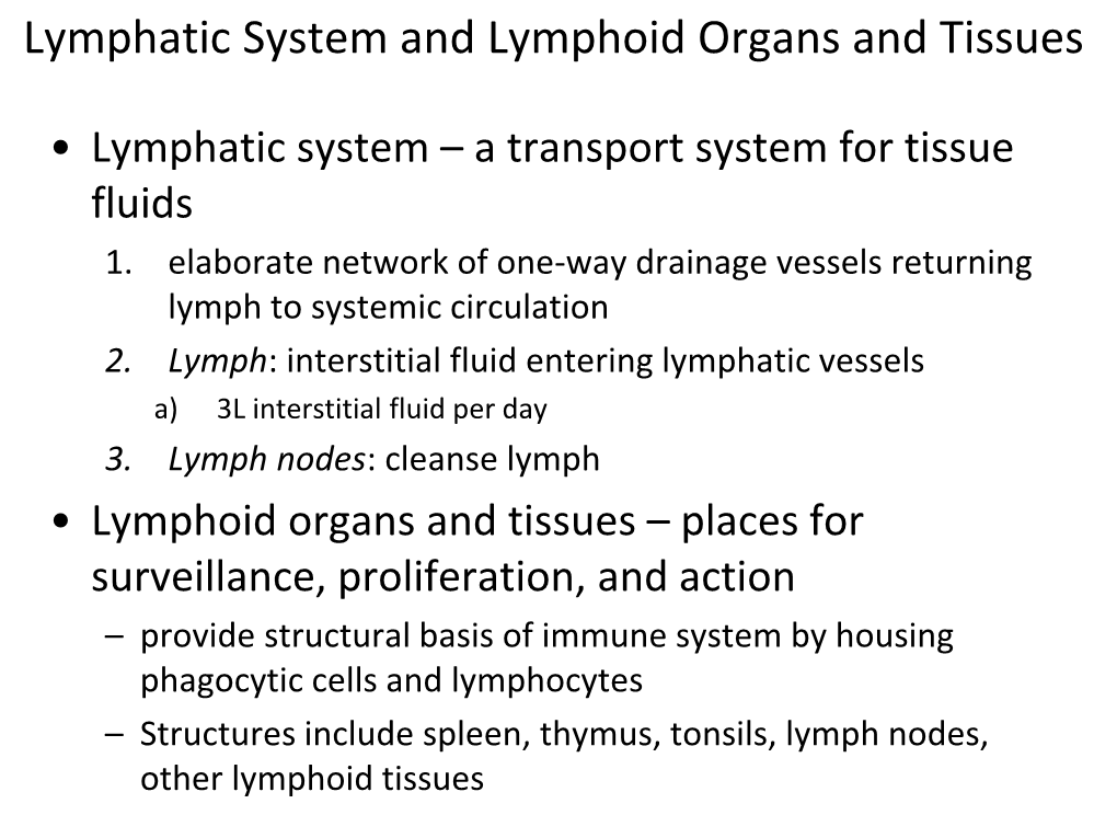 Lymphatic System and Lymphoid Organs and Tissues