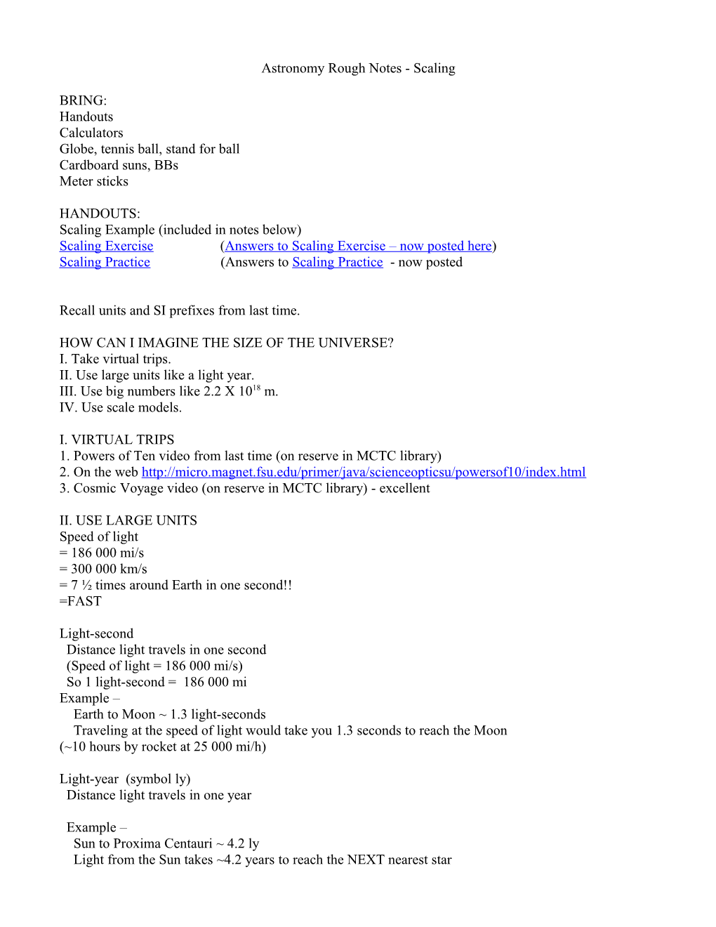 Astronomy Rough Notes - Scaling