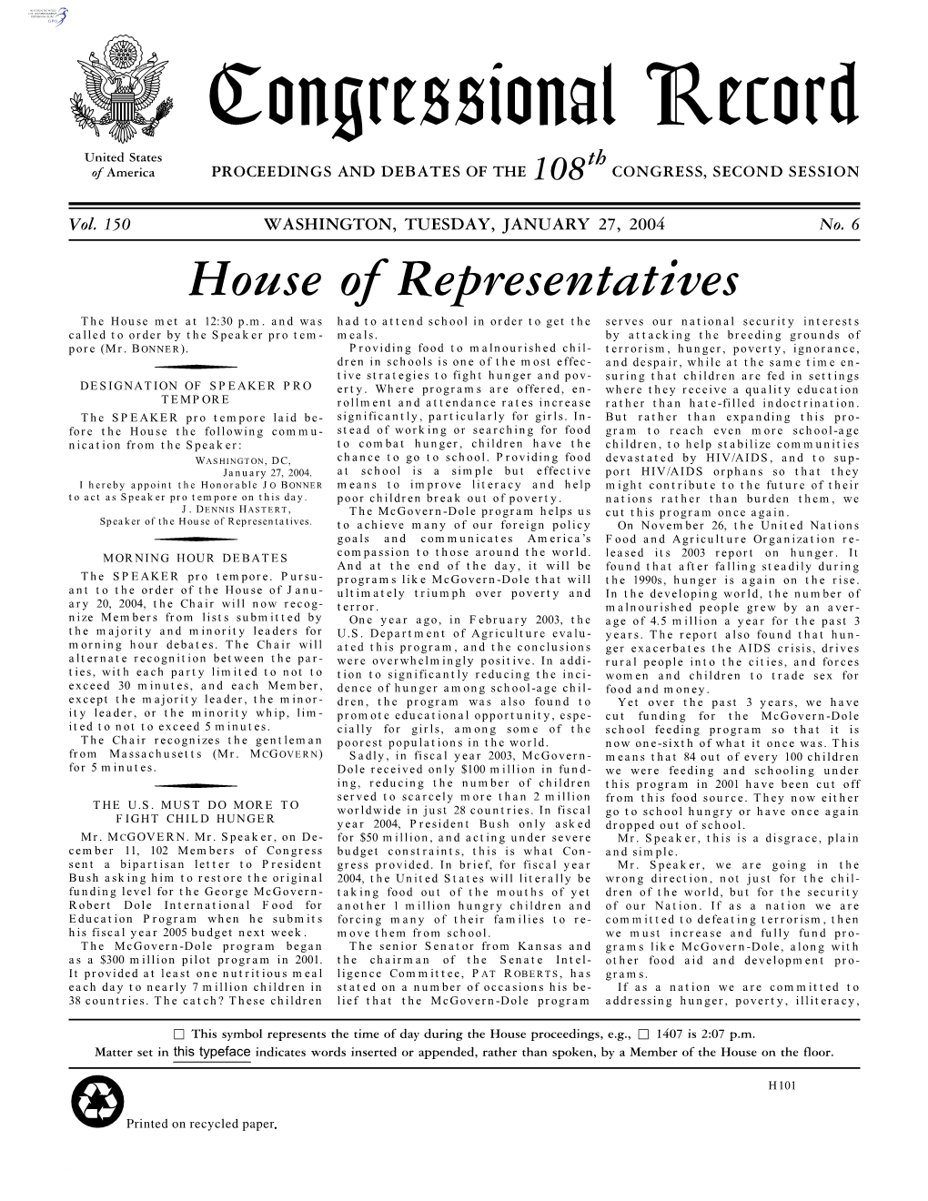 Congressional Record United States Th of America PROCEEDINGS and DEBATES of the 108 CONGRESS, SECOND SESSION