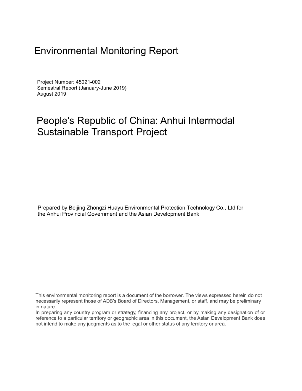 Environmental Monitoring Report People's Republic of China: Anhui