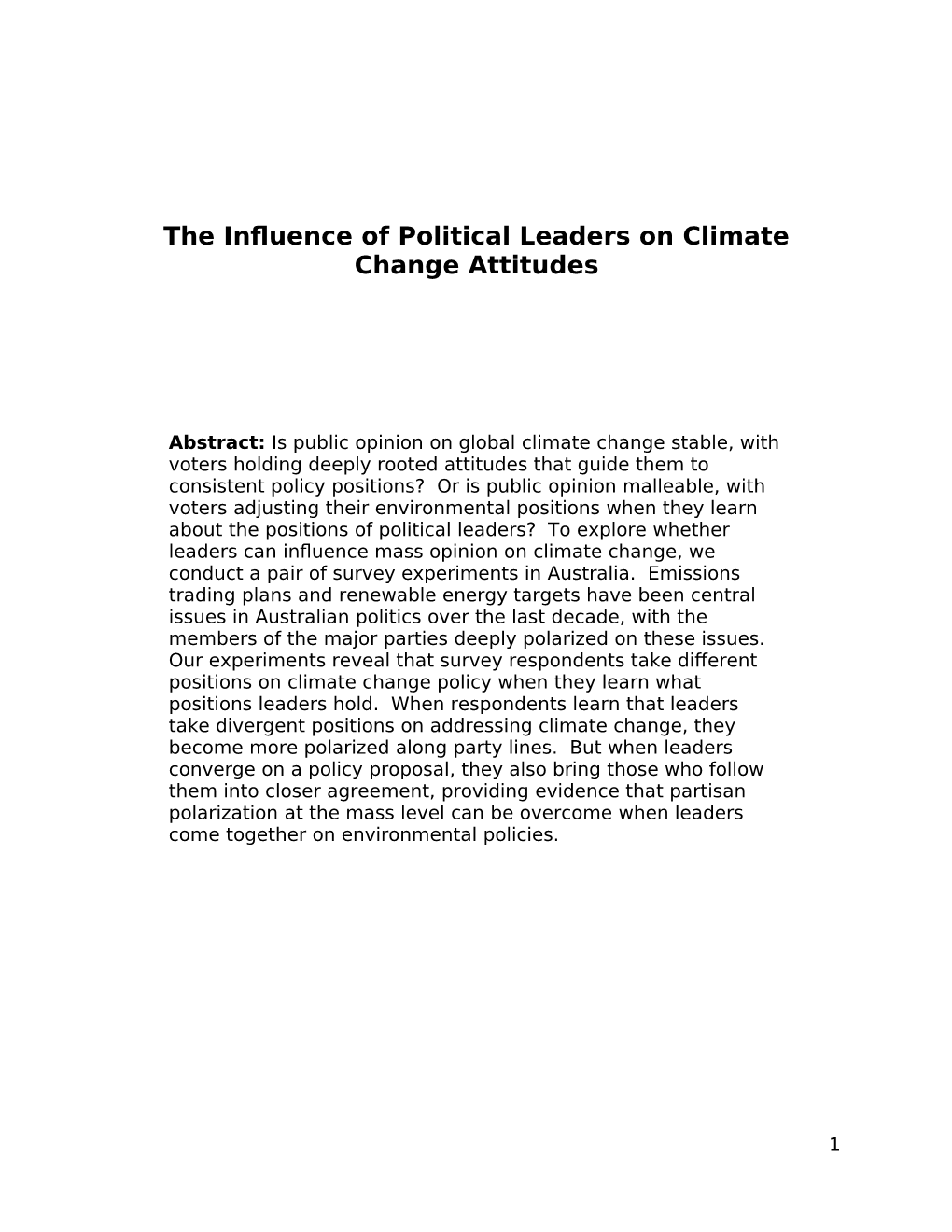 The Influence of Political Leaders on Climate Change Attitudes