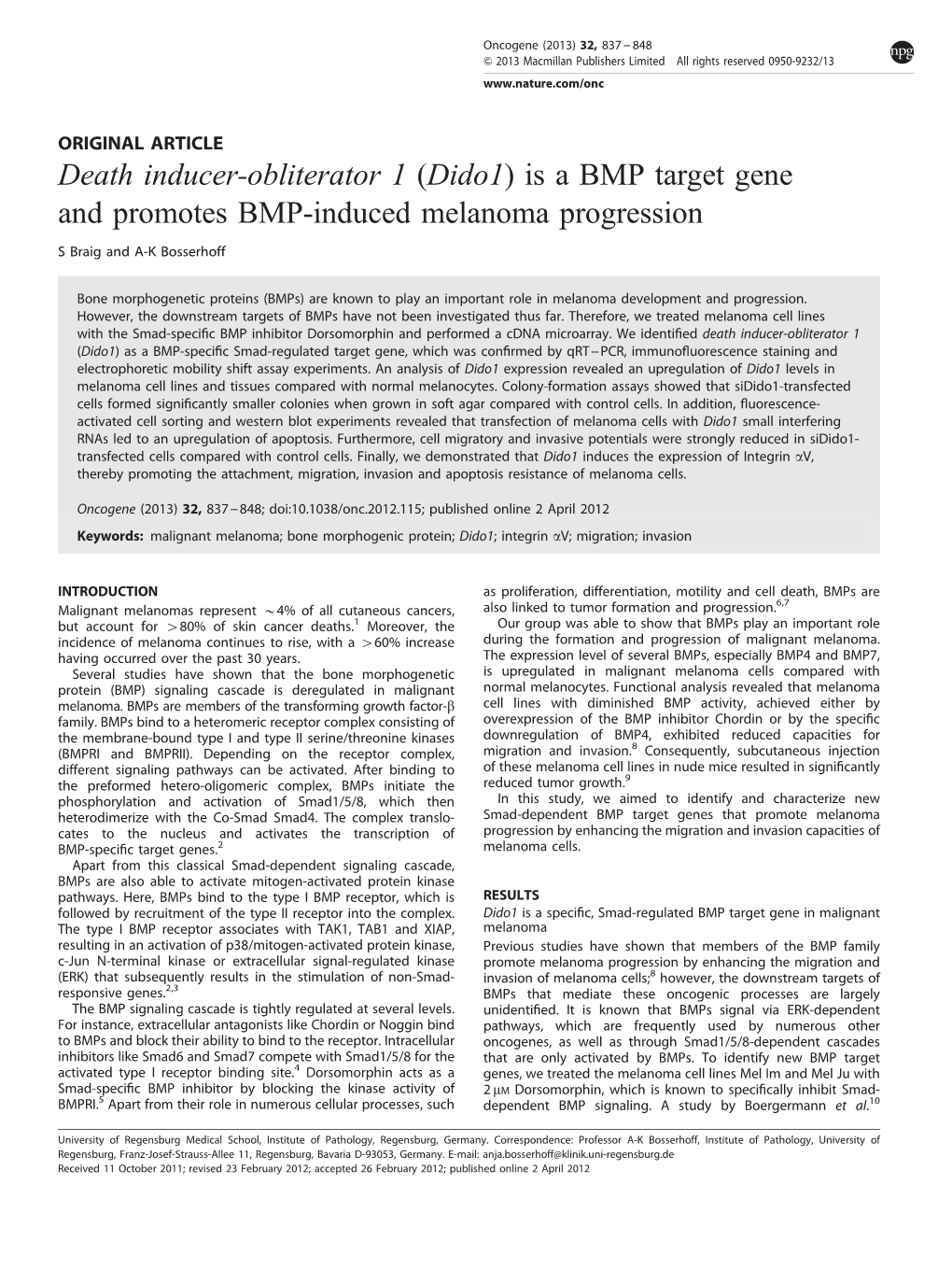 (Dido1) Is a BMP Target Gene and Promotes BMP-Induced Melanoma Progression