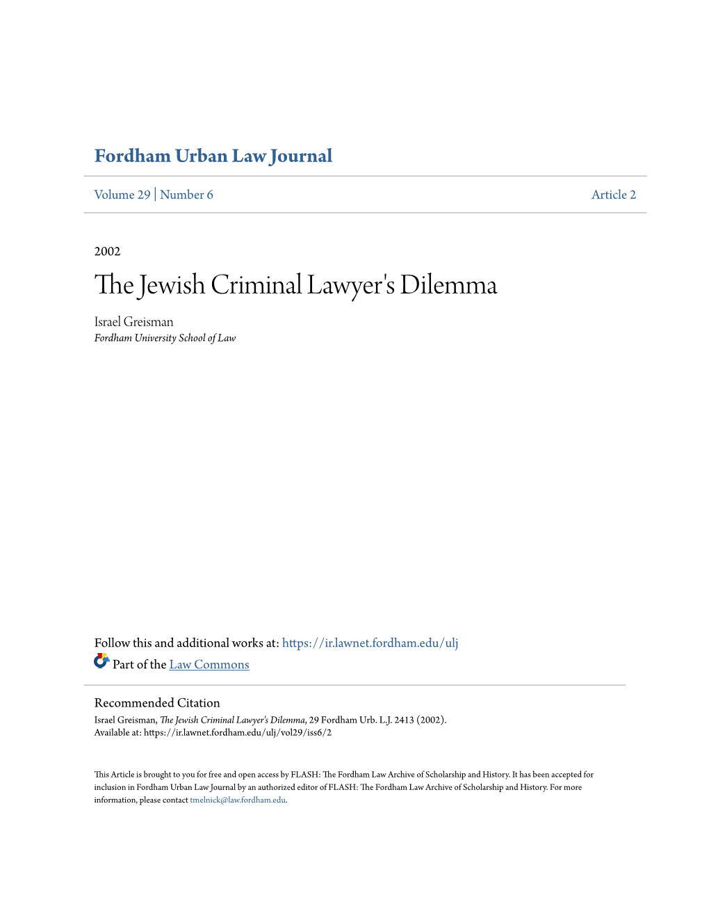 The Jewish Criminal Lawyer's Dilemma, 29 Fordham Urb